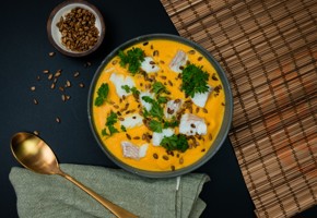 Gresskarsuppe med torsk og sei